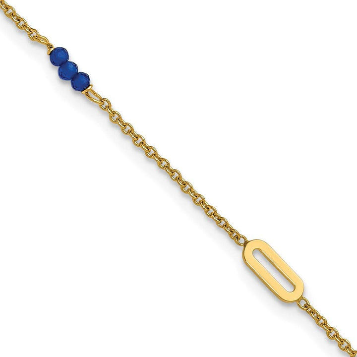 14K Yellow Gold Polished Blue Spinel Beads and Ovals Anklet — solid 14K yellow gold, 9 inches long, 1 inch extension, 1.4 mm wide, lobster clasp, 2.08 g