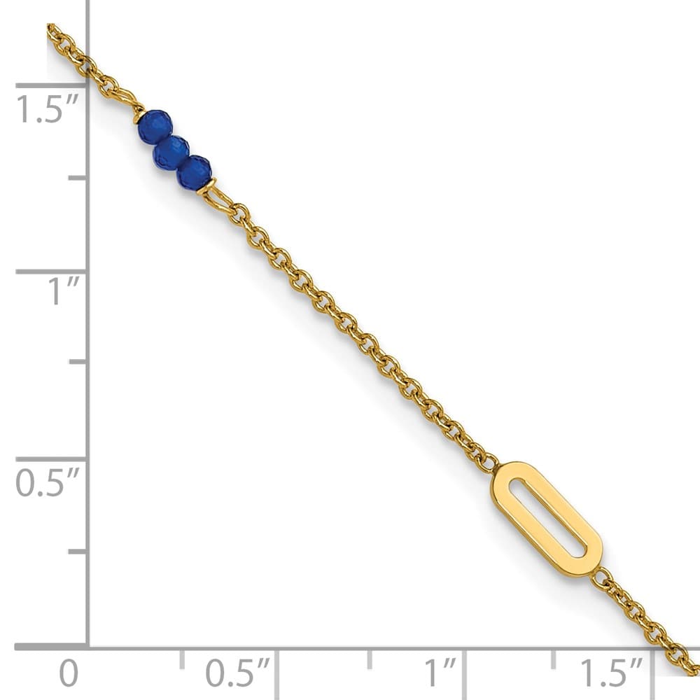 14K Yellow Gold Polished Blue Spinel Beads and Ovals Anklet