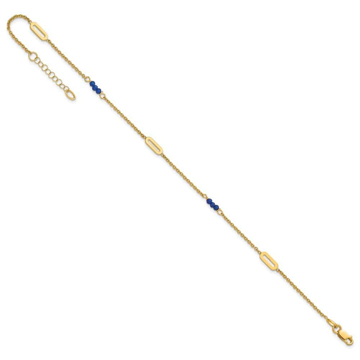 14K Yellow Gold Polished Blue Spinel Beads and Ovals Anklet