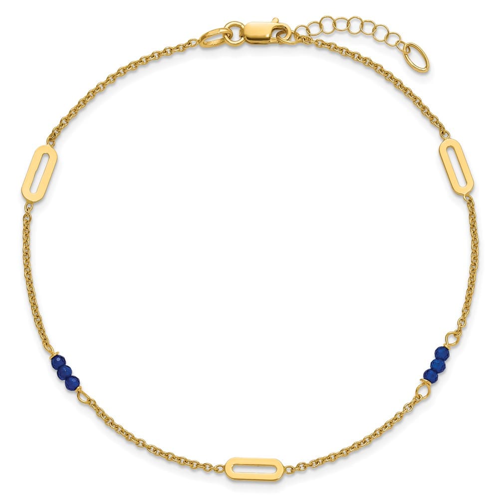 14K Yellow Gold Polished Blue Spinel Beads and Ovals Anklet