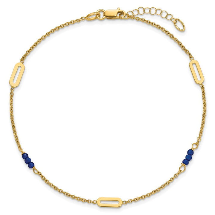 14K Yellow Gold Polished Blue Spinel Beads and Ovals Anklet