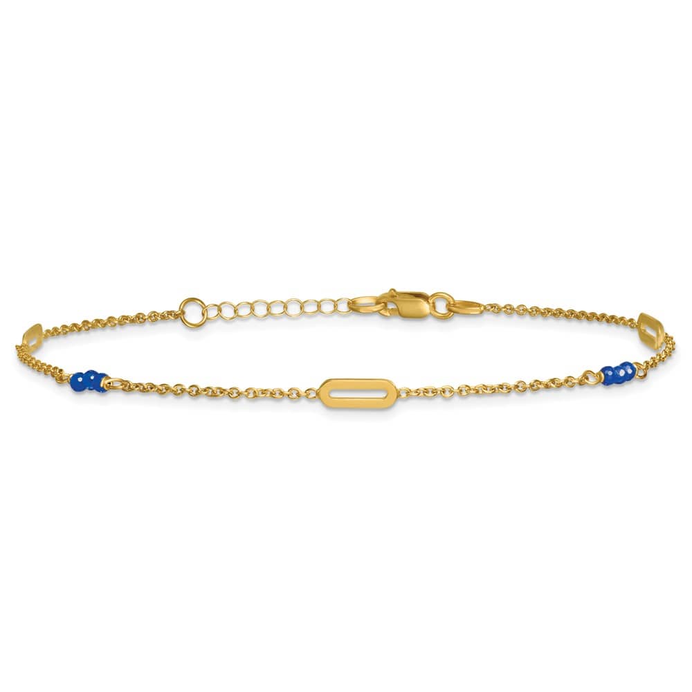 14K Yellow Gold Polished Blue Spinel Beads and Ovals Anklet