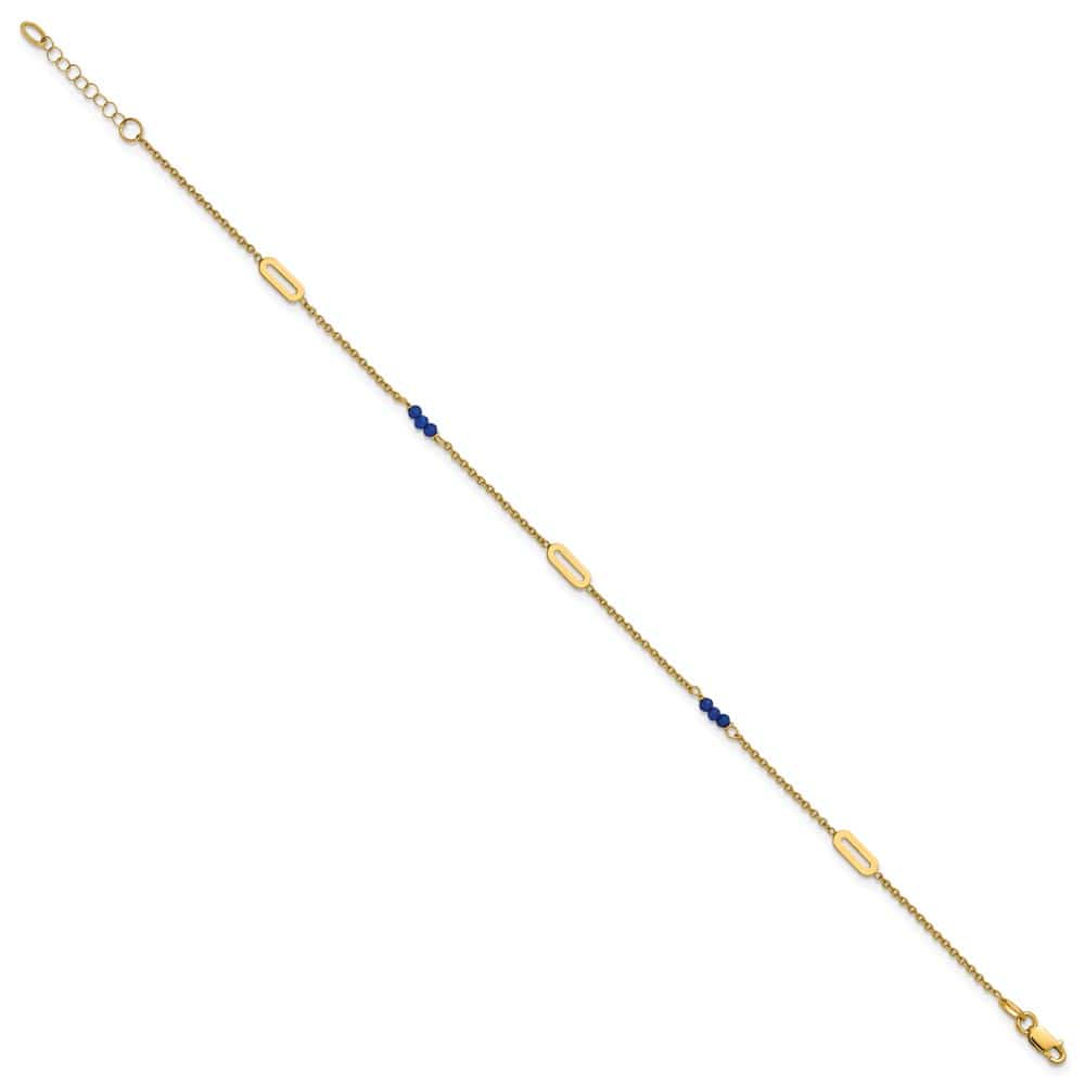 14K Yellow Gold Polished Blue Spinel Beads and Ovals Anklet