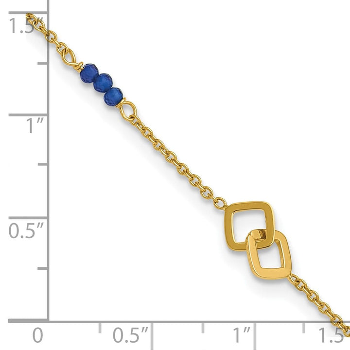 14K Yellow Gold Polished Blue Spinel Beads and Squares Anklet