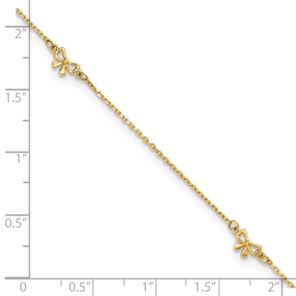 14K Yellow Gold Polished Bows 4-Station Anklet