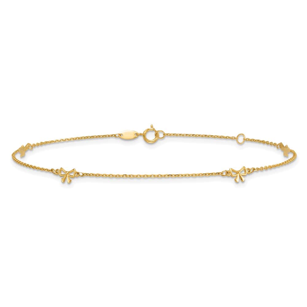 14K Yellow Gold Polished Bows 4-Station Anklet