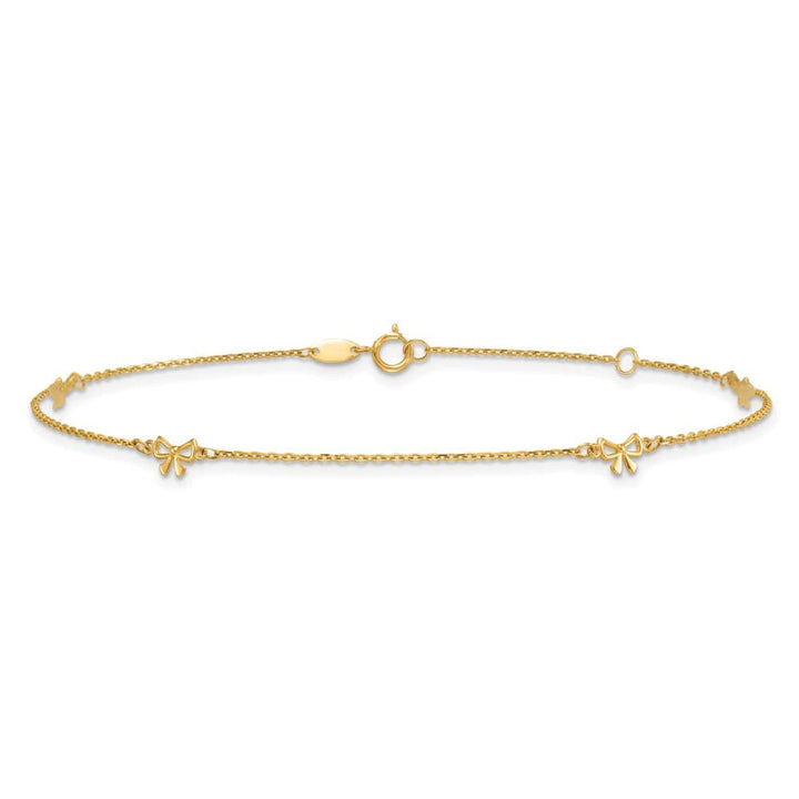 14K Yellow Gold Polished Bows 4-Station Anklet