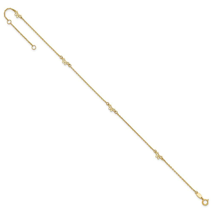 14K Yellow Gold Polished Bows 4-Station Anklet
