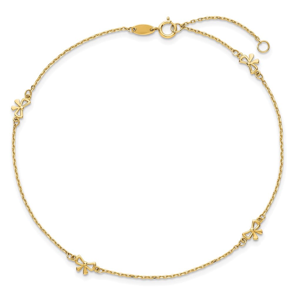 14K Yellow Gold Polished Bows 4-Station Anklet