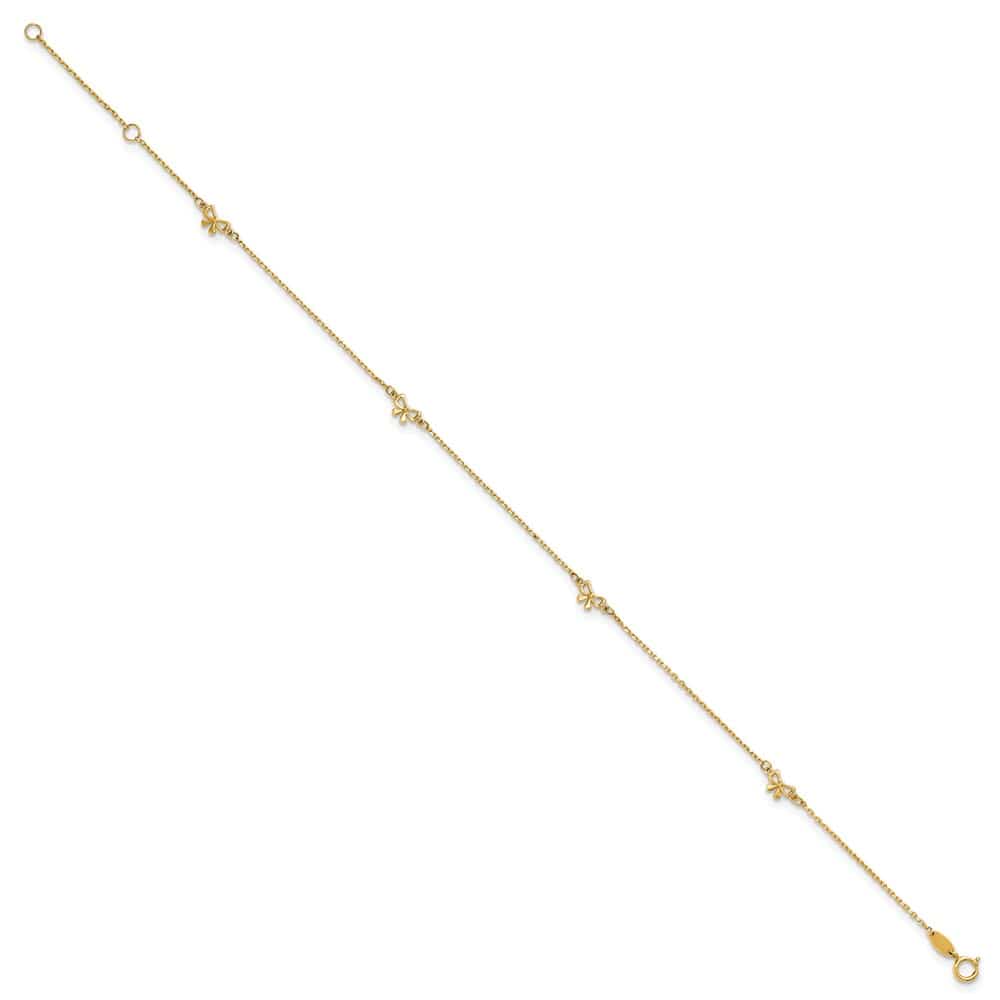 14K Yellow Gold Polished Bows 4-Station Anklet