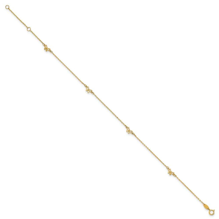 14K Yellow Gold Polished Bows 4-Station Anklet