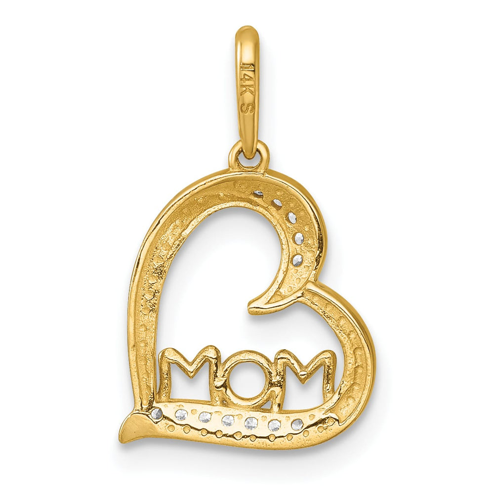 14K Yellow Gold Polished C.Z Sideways Open Heart MOM