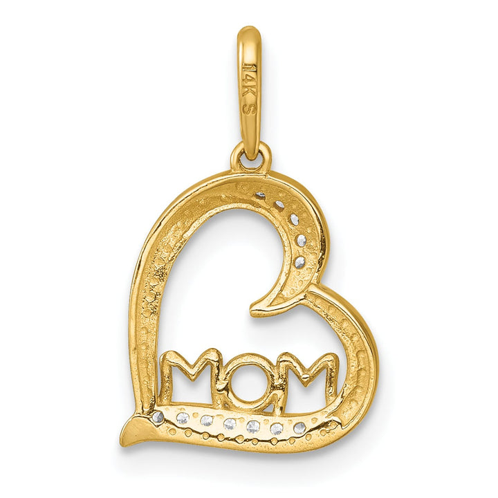 14K Yellow Gold Polished C.Z Sideways Open Heart MOM