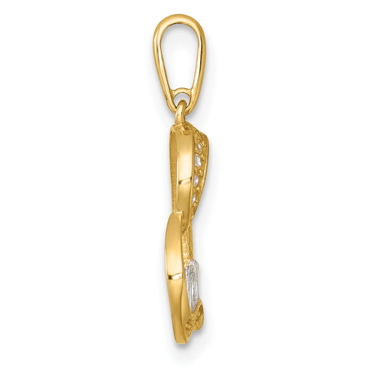 14K Yellow Gold Polished C.Z Sideways Open Heart MOM