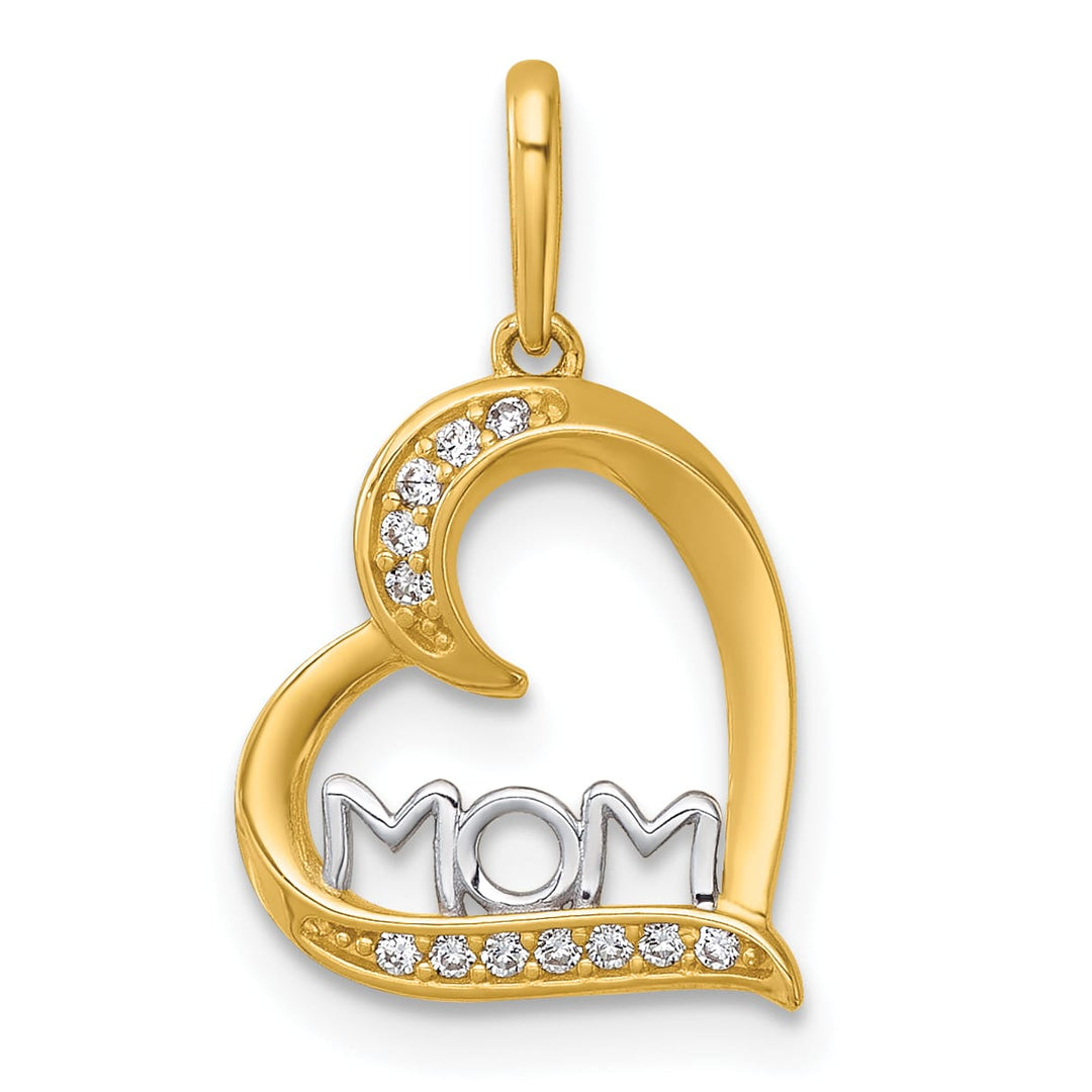 14K Yellow Gold Polished C.Z Sideways Open Heart MOM
