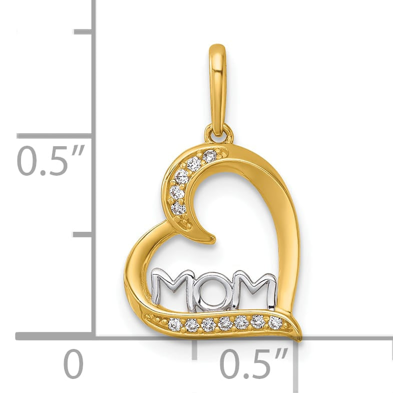 14K Yellow Gold Polished C.Z Sideways Open Heart MOM