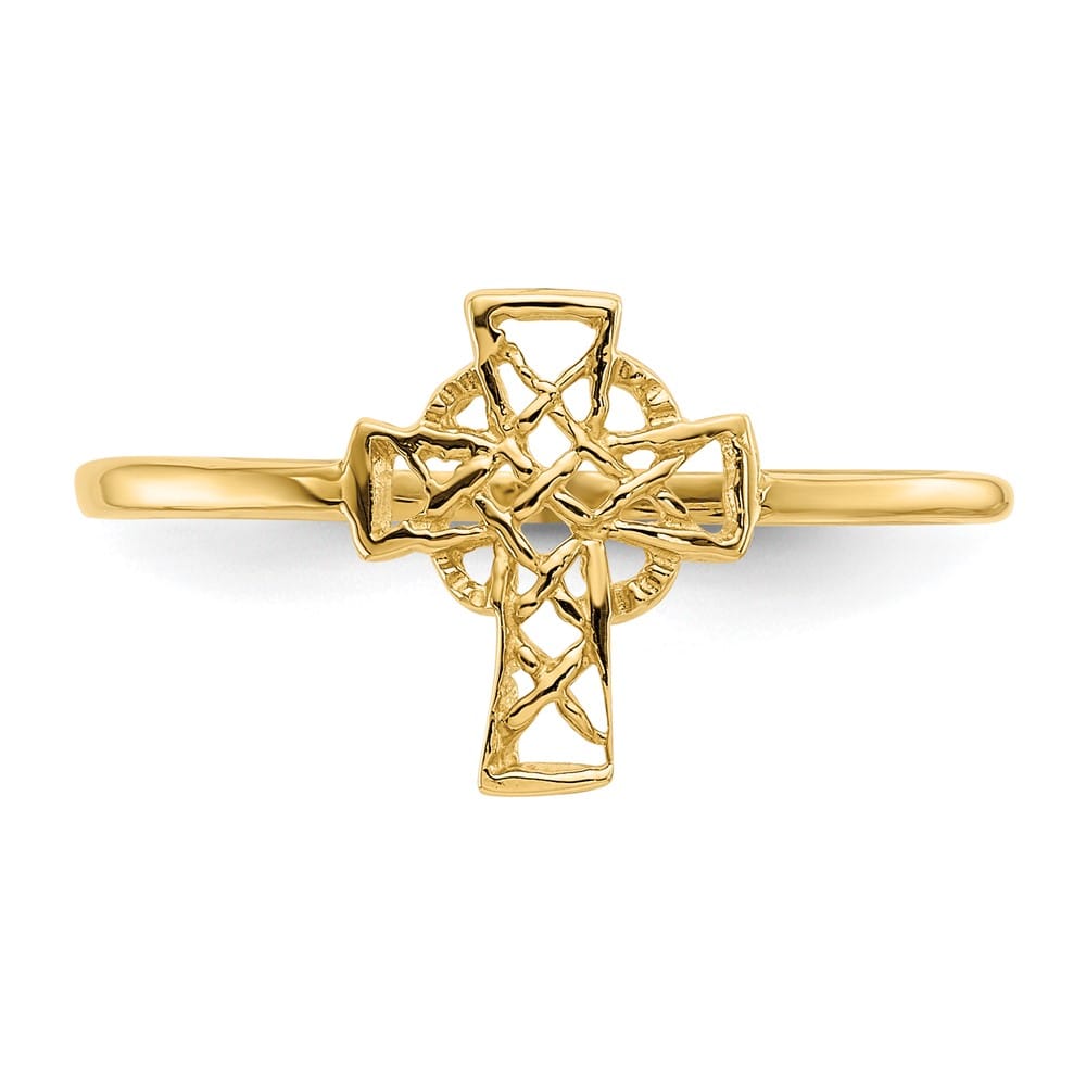 14k Yellow Gold Polished Celtic Knot Cross Ring