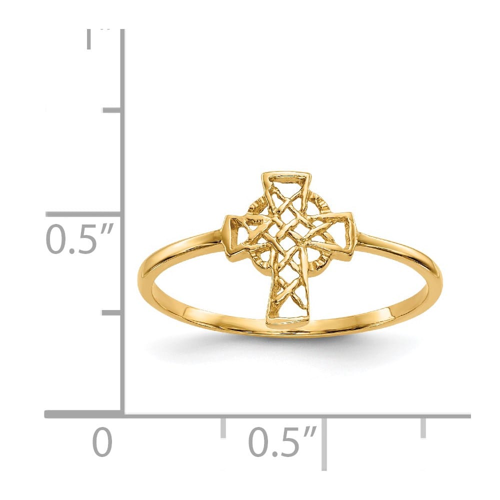 14k Yellow Gold Polished Celtic Knot Cross Ring