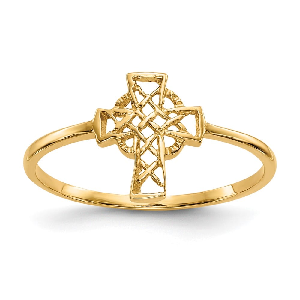 14k Yellow Gold Polished Celtic Knot Cross Ring