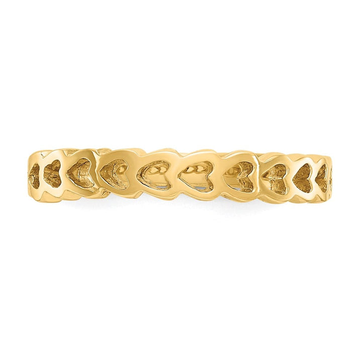 14k Yellow Gold Polished Chain Hearts Ring