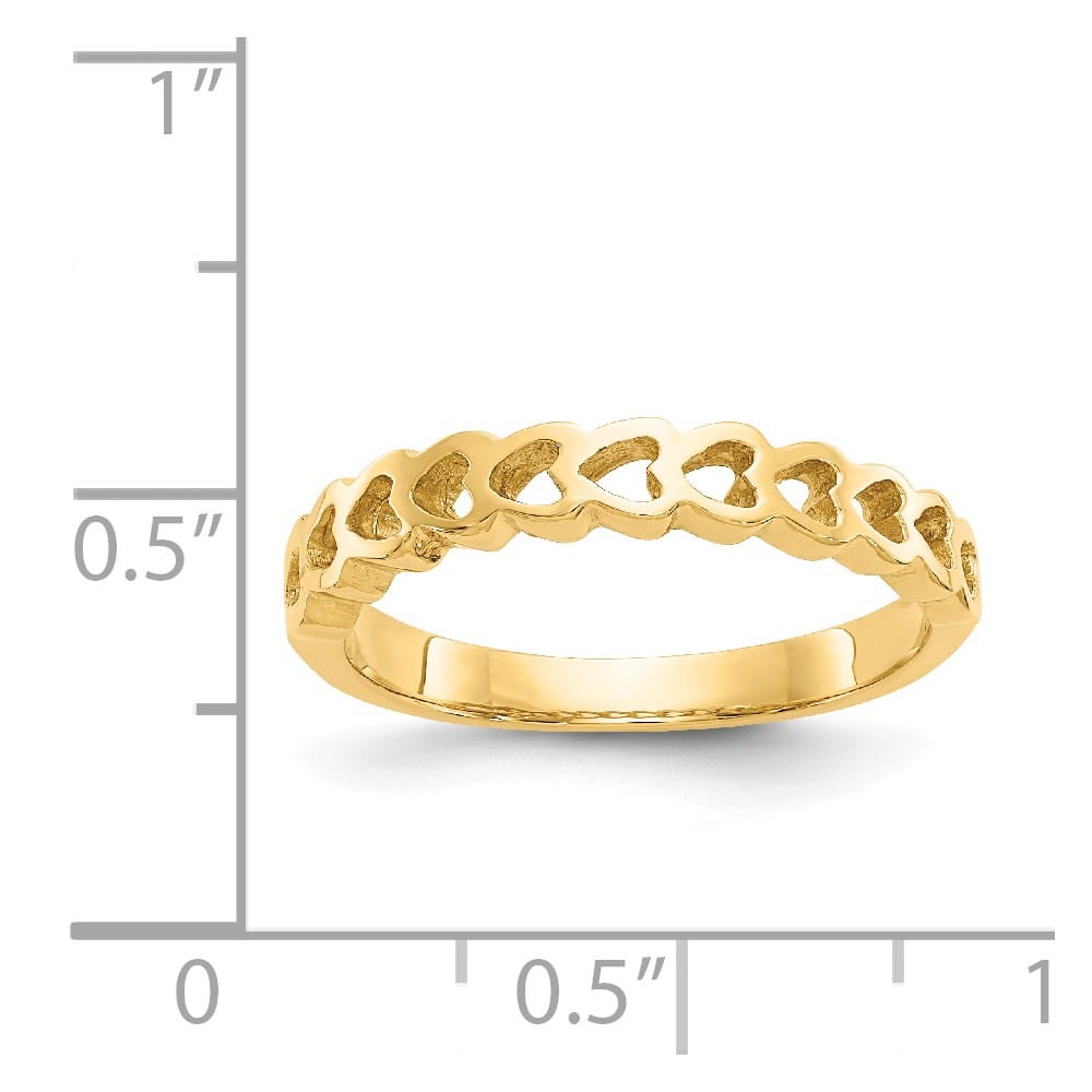 14k Yellow Gold Polished Chain Hearts Ring