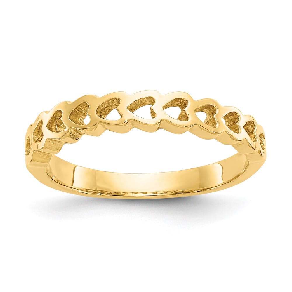 14k Yellow Gold Polished Chain Hearts Ring