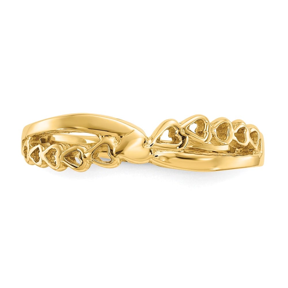 14k Yellow Gold Polished Criss Cross Pattern Hearts Ring
