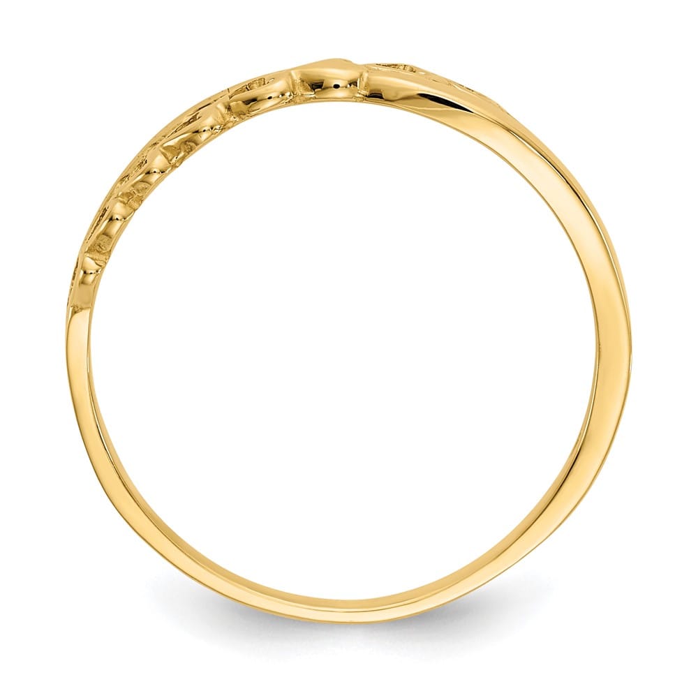 14k Yellow Gold Polished Criss Cross Pattern Hearts Ring