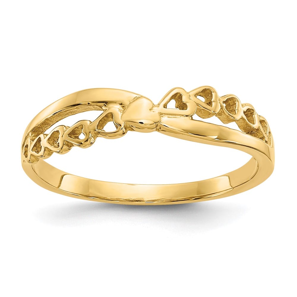 14k Yellow Gold Polished Criss Cross Pattern Hearts Ring