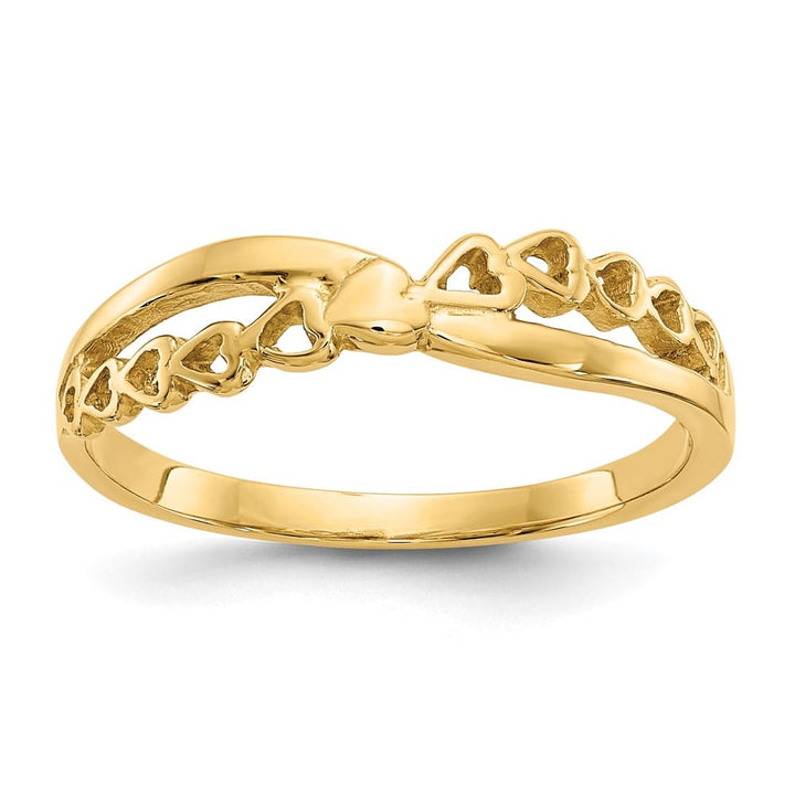 14k Yellow Gold Polished Criss Cross Pattern Hearts Ring