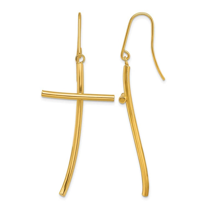 14K Yellow Gold Polished Cross Dangle Earrings, view 1 of 4