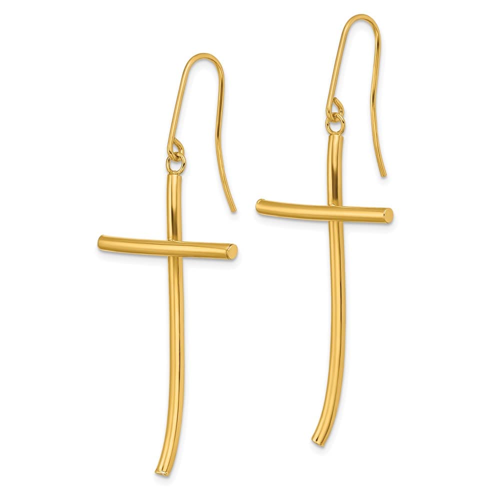 14K Yellow Gold Polished Cross Dangle Earrings, view 2 of 4