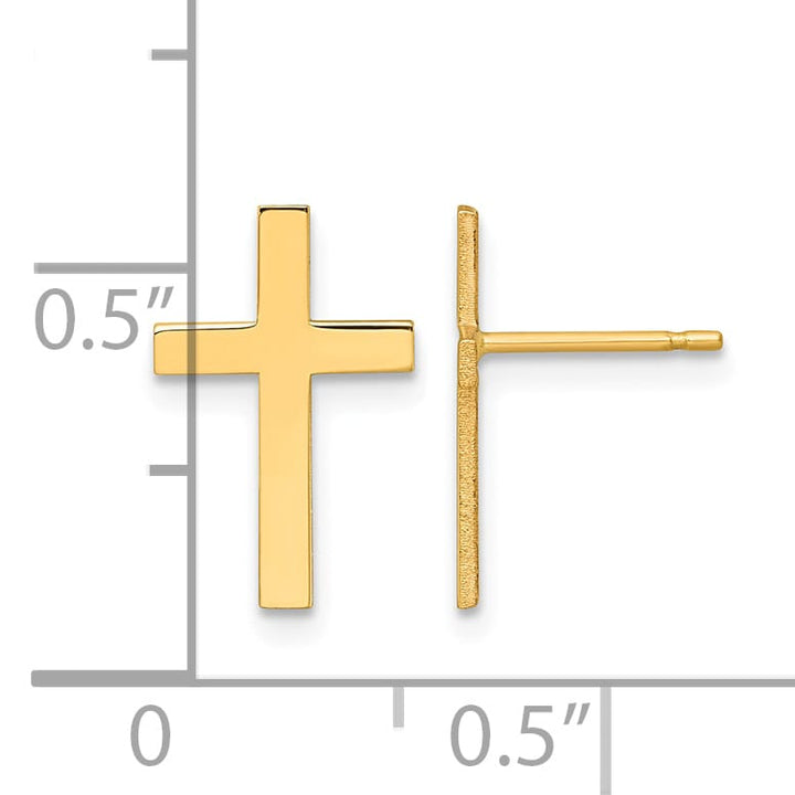 14K Yellow Gold Polished Cross Post Earrings