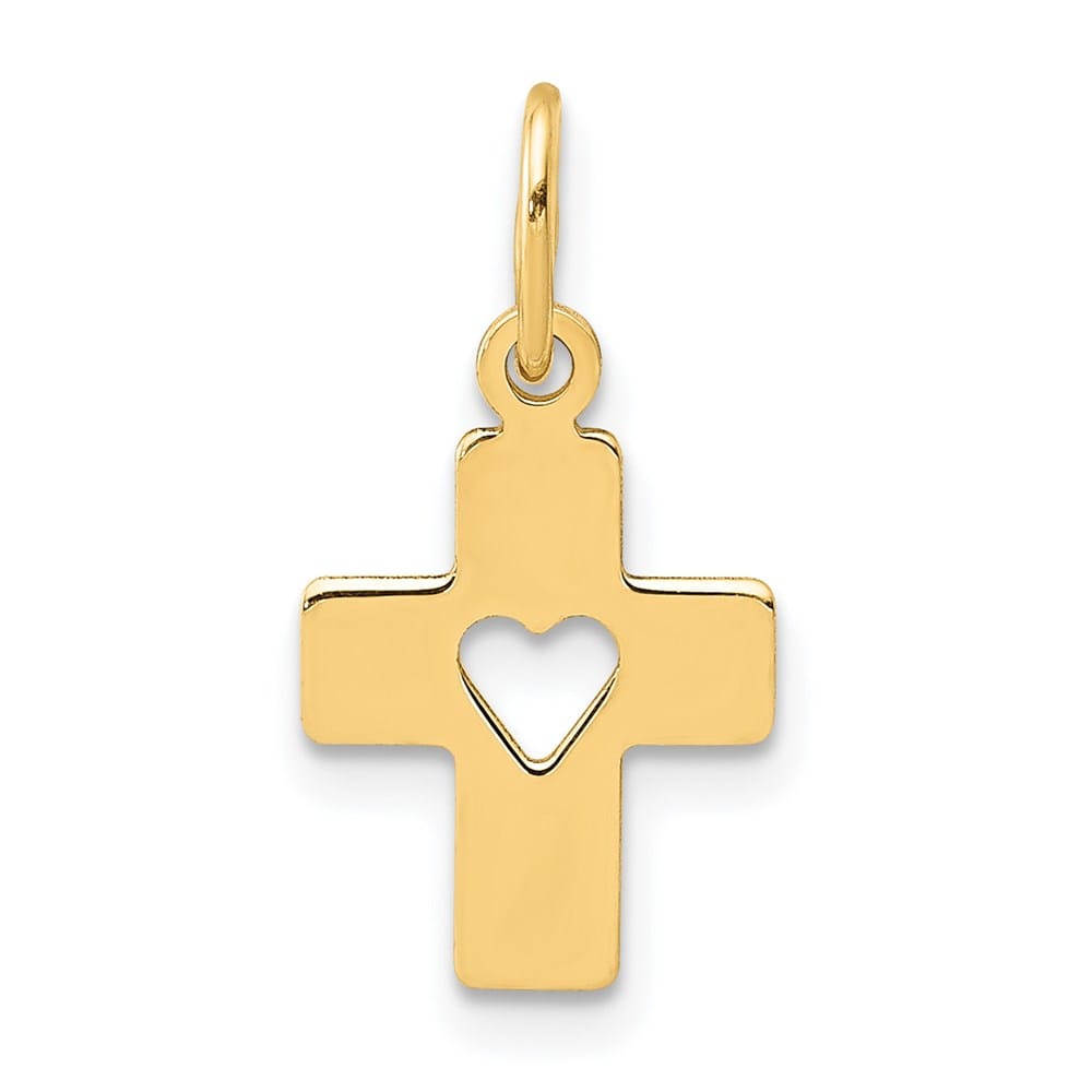 14K Yellow Gold Polished Cross with Heart Pendant