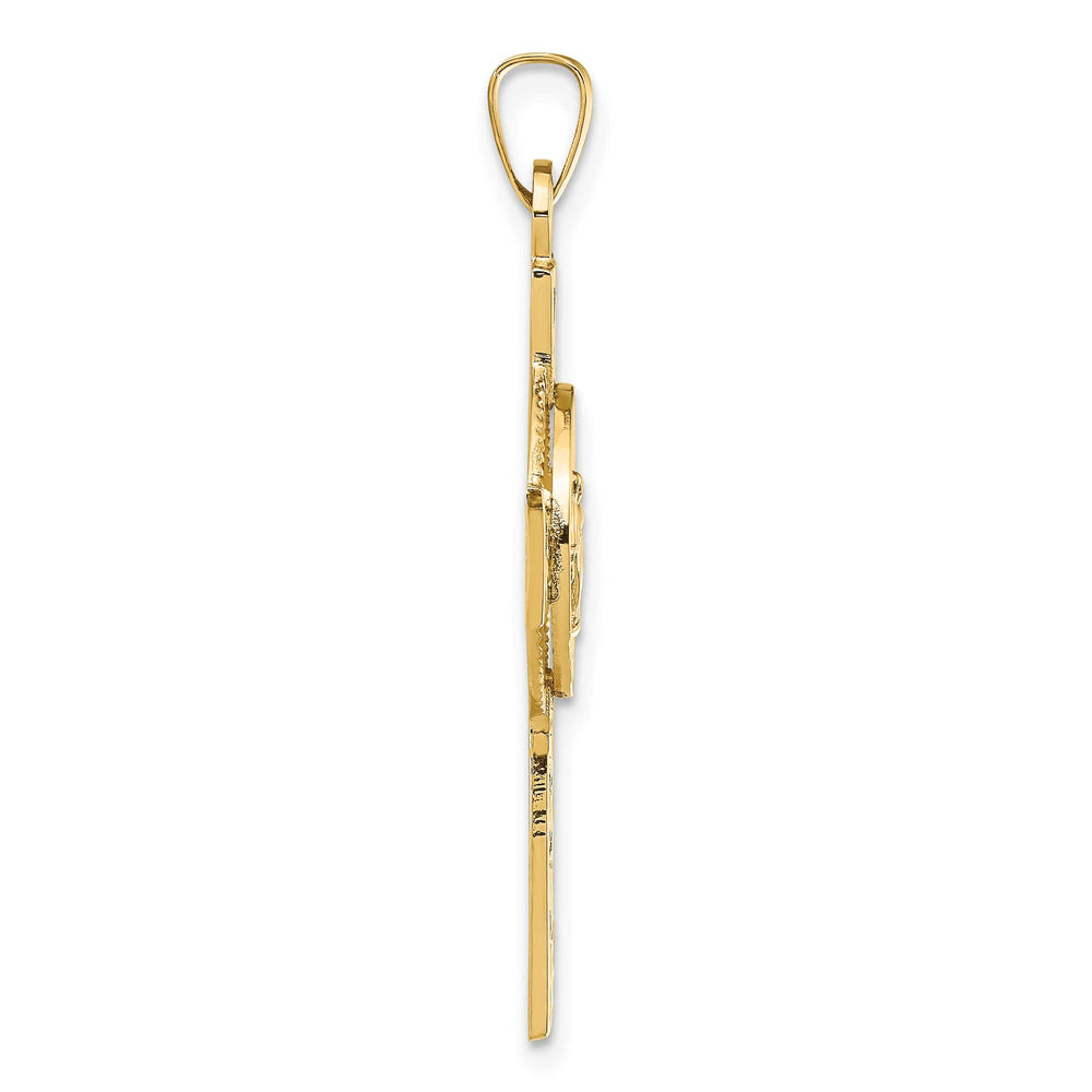 14K Yellow Gold Polished Cross with Miraculous Medal Center Pendant