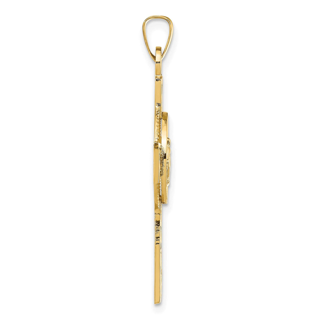 14K Yellow Gold Polished Cross with Miraculous Medal Center Pendant