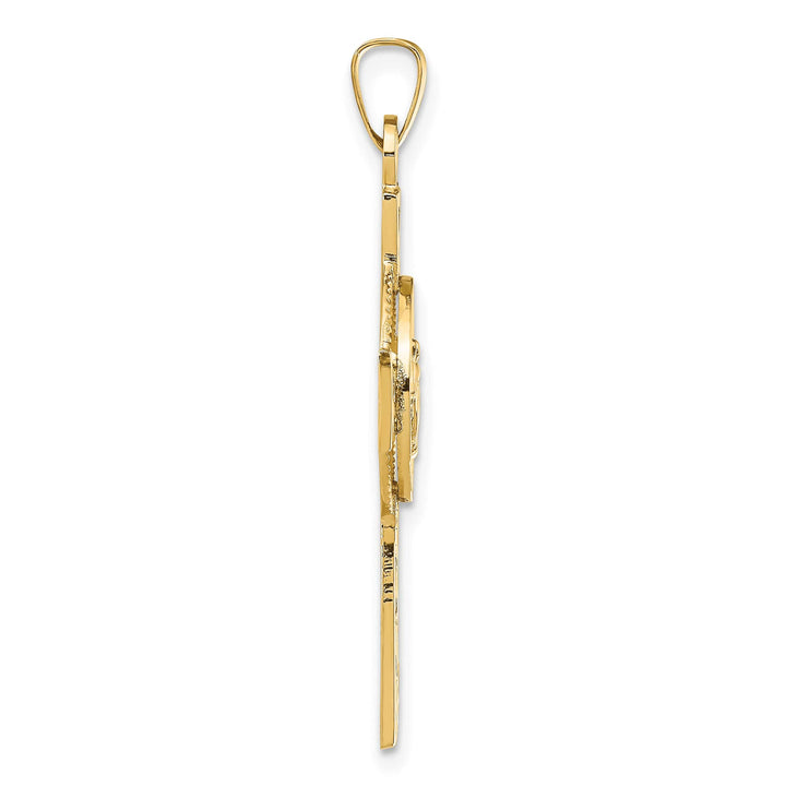 14K Yellow Gold Polished Cross with Miraculous Medal Center Pendant
