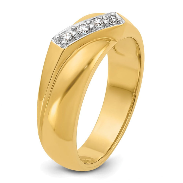 14k Yellow Gold Polished Curved 4-Stone I1 Quality Diamond Men's Ring