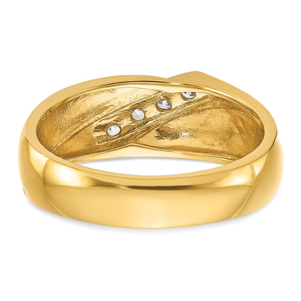 14k Yellow Gold Polished Curved 4-Stone I1 Quality Diamond Men's Ring