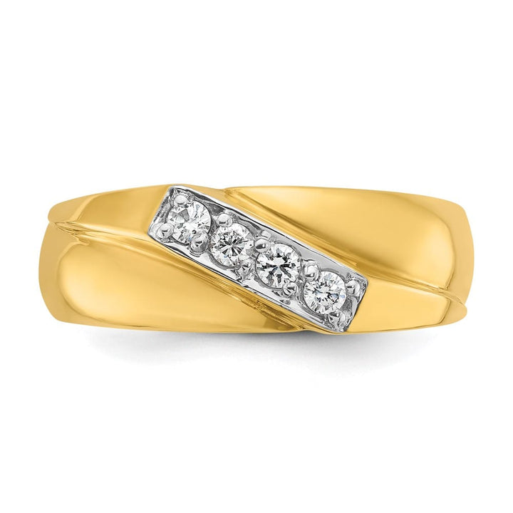 14k Yellow Gold Polished Curved 4-Stone I1 Quality Diamond Men's Ring