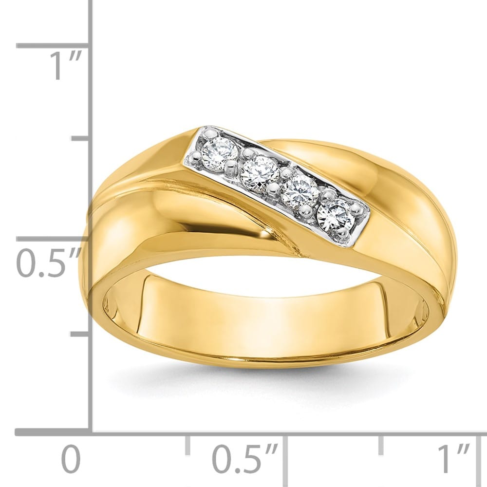 14k Yellow Gold Polished Curved 4-Stone I1 Quality Diamond Men's Ring