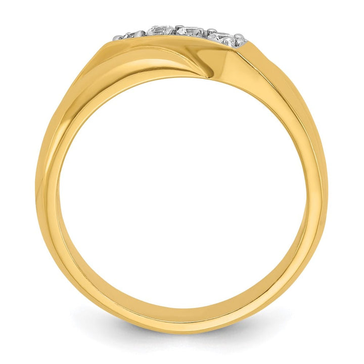 14k Yellow Gold Polished Curved 4-Stone I1 Quality Diamond Men's Ring