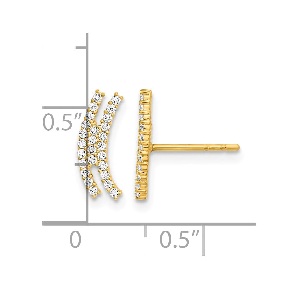 14K Yellow Gold Polished Curved Bar CZ Post Earrings, view 4 of 4