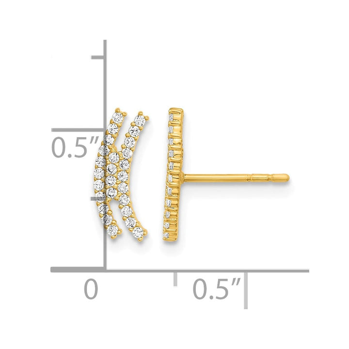 14K Yellow Gold Polished Curved Bar CZ Post Earrings, view 4 of 4