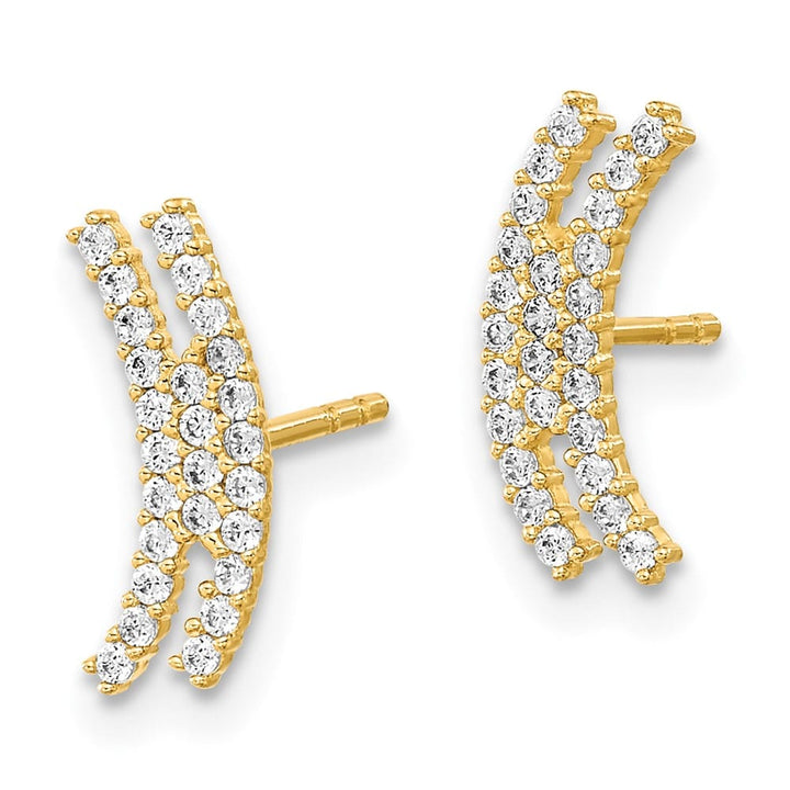 14K Yellow Gold Polished Curved Bar CZ Post Earrings, view 2 of 4