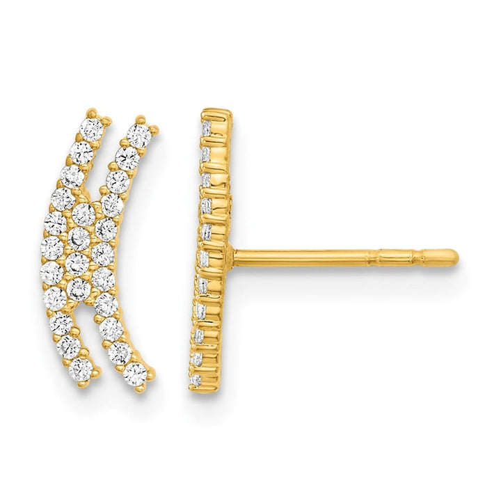 14K Yellow Gold Polished Curved Bar CZ Post Earrings, view 1 of 4
