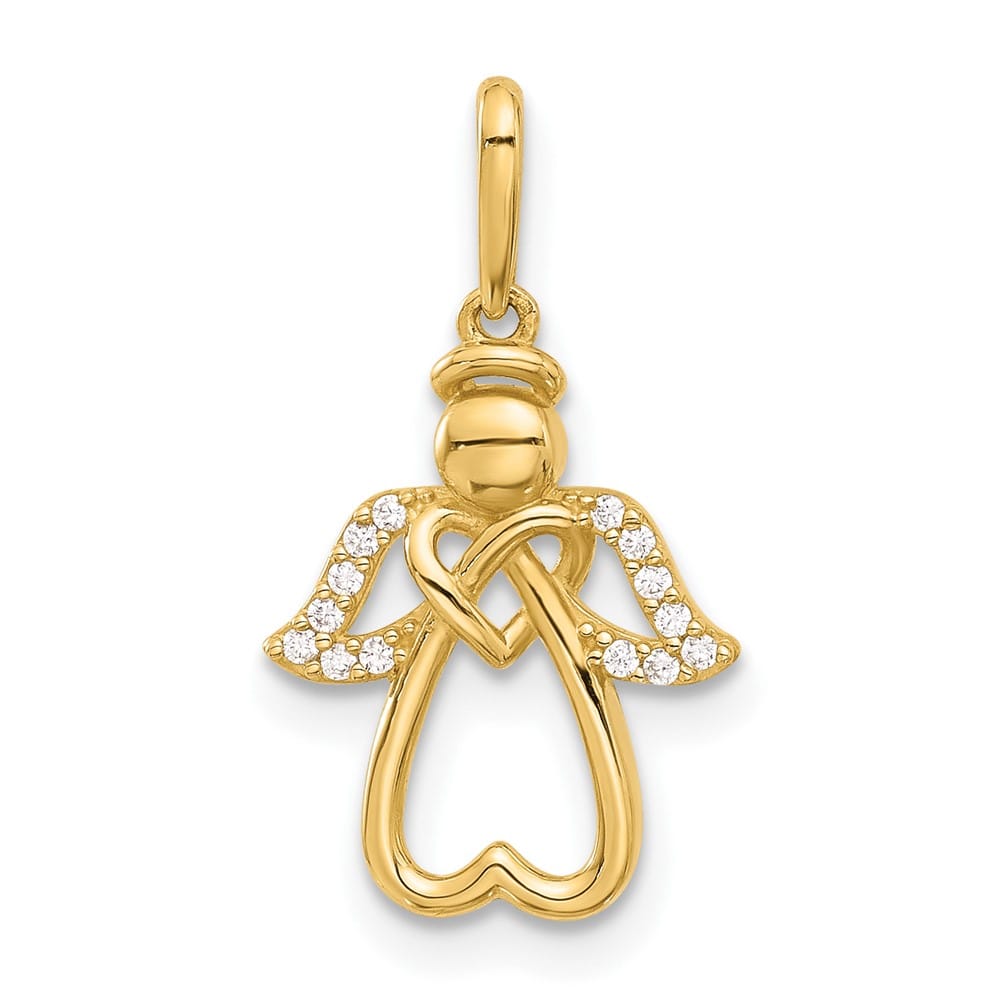 14K Yellow Gold Polished CZ Angel Pendant
