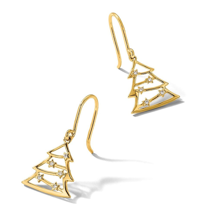 14K Yellow Gold Polished CZ Christmas Tree French Hook Dangle Earrings, view 5 of 5