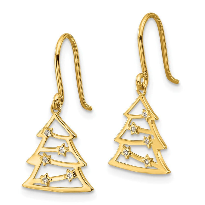 14K Yellow Gold Polished CZ Christmas Tree French Hook Dangle Earrings, view 2 of 5