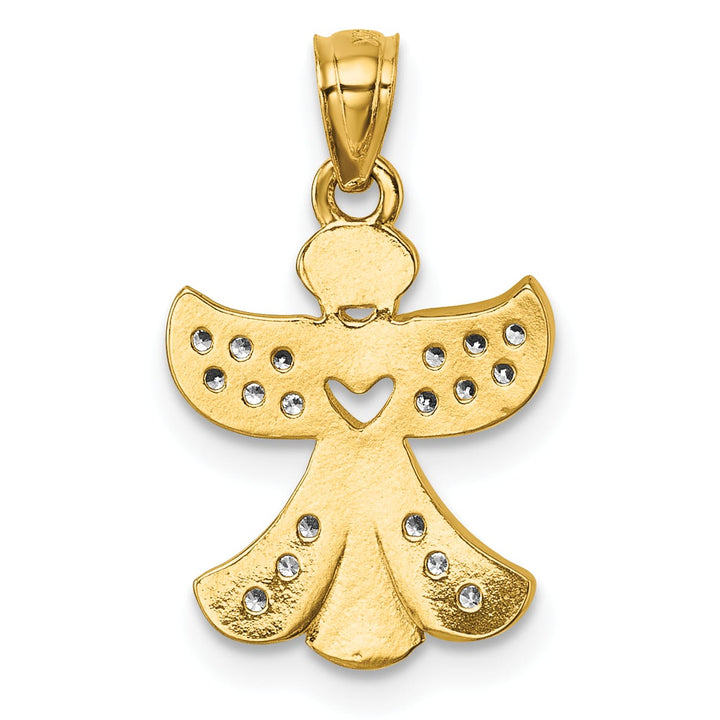 14K Yellow Gold Polished CZ Guardian Angel with Open Heart Pendant